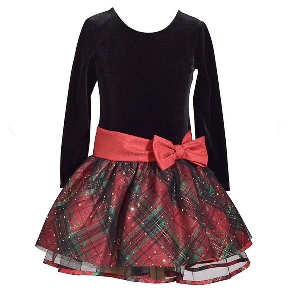 Bonnie Jean Other - Bonnie Jean Holiday Girls Plaid Taffeta Drop Waist  black velvet Dress Size 16!!